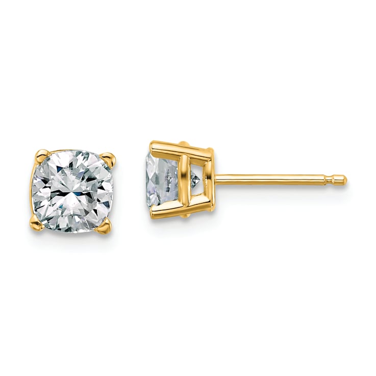 14K Yellow Gold 1.75ct. 5.5mm Cushion G H I True Light Moissanite Earrings