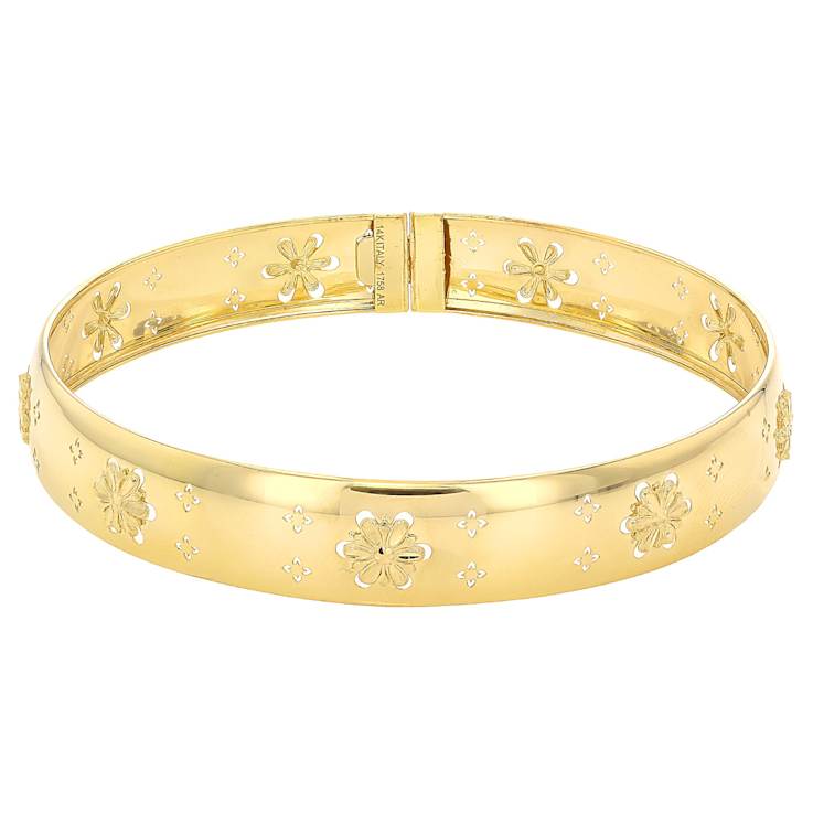 Italian Nobile Bloom Opera Bangle In Solid 14K Yellow Gold