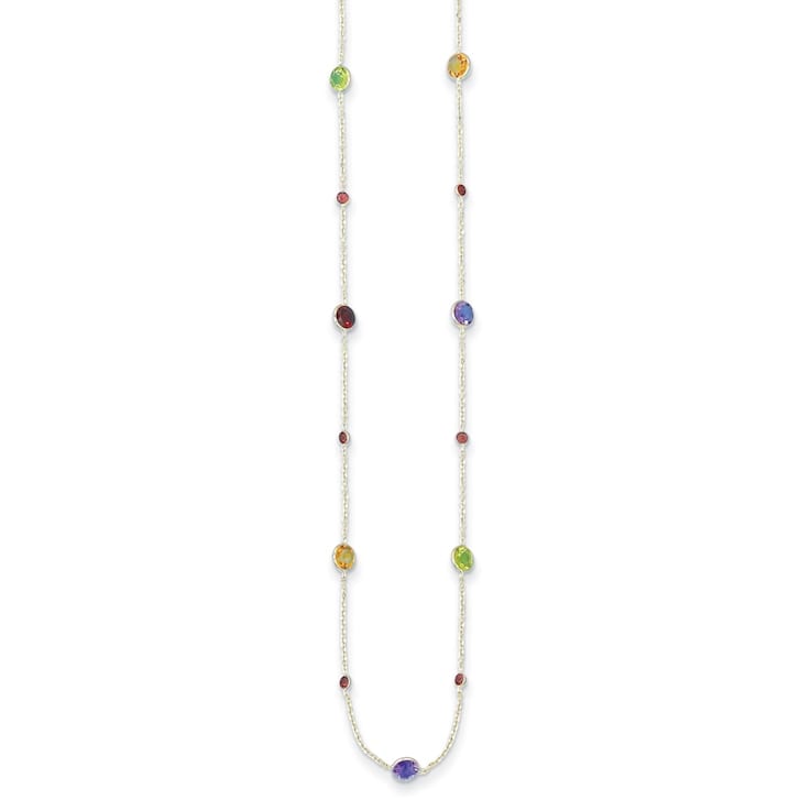 14K Yellow Gold Multi-color Gemstone 18 Inch Necklace