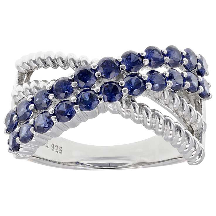 Tanzanite-Blue CZ Crossover Ring In Sterling Silver