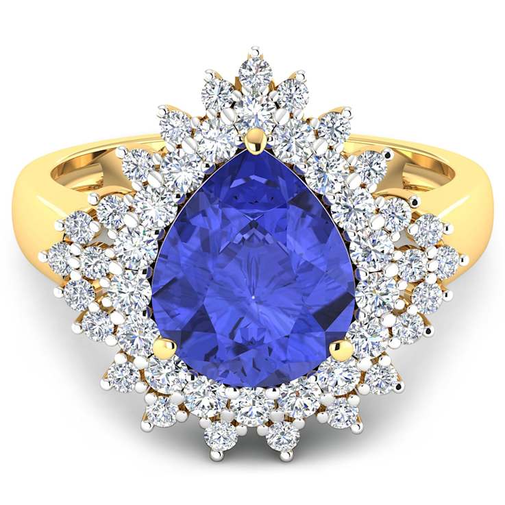 3.86ctw Violet Tanzanite and Diamond 14K Yellow Gold Halo Ring