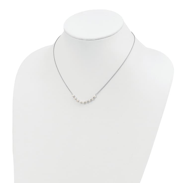 Rhodium Over Sterling Silver Beaded 3-4mm Freshwater Cultured Pearl
Curved Necklace