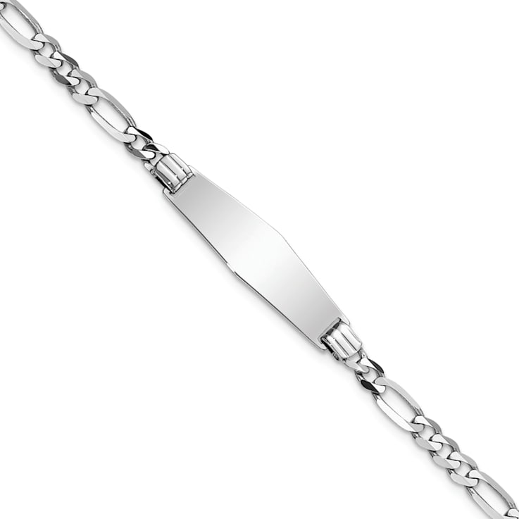 Rhodium Over 14k White Gold Soft Diamond Shape Figaro Link ID Bracelet