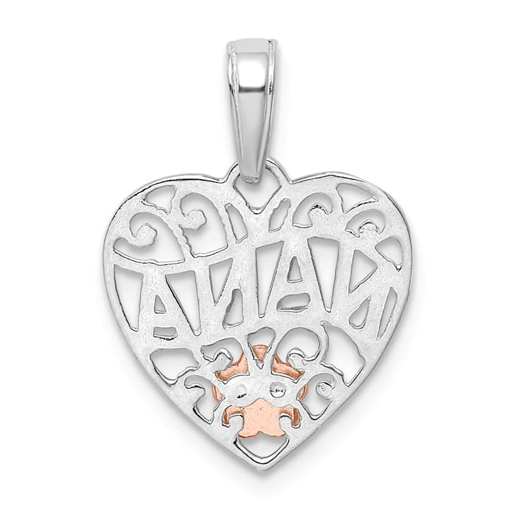 14k Two-tone Gold Textured Flower Nana Heart Pendant