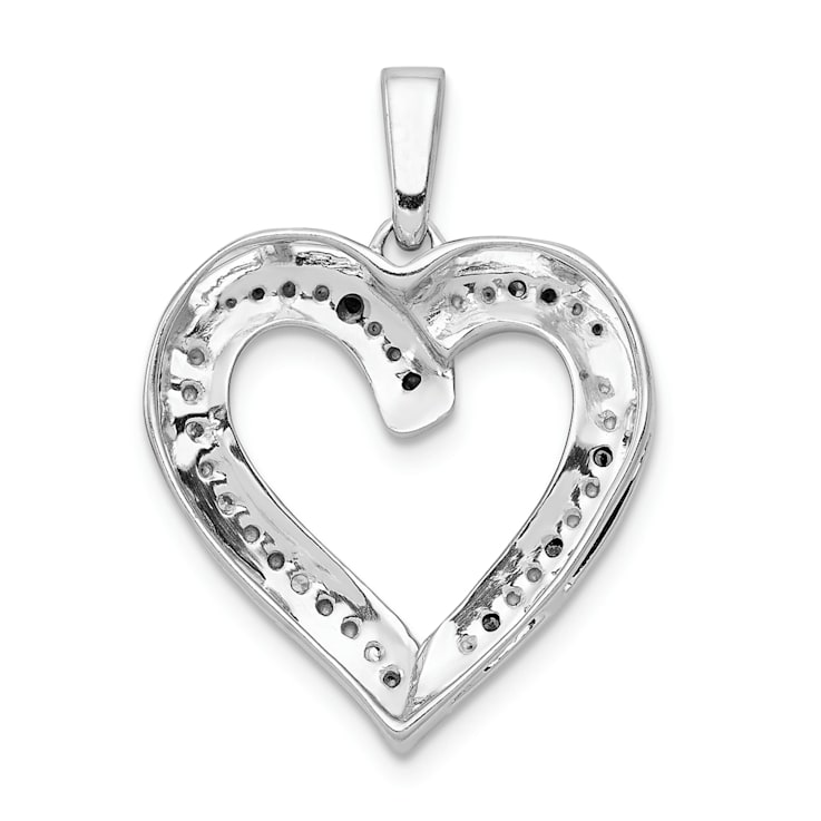 Rhodium Over 14k White Gold Blue and White Diamond Heart Pendant