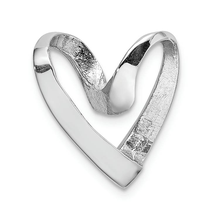 Rhodium Over 14k White Gold Polished Reversible Heart Chain Slide Pendant