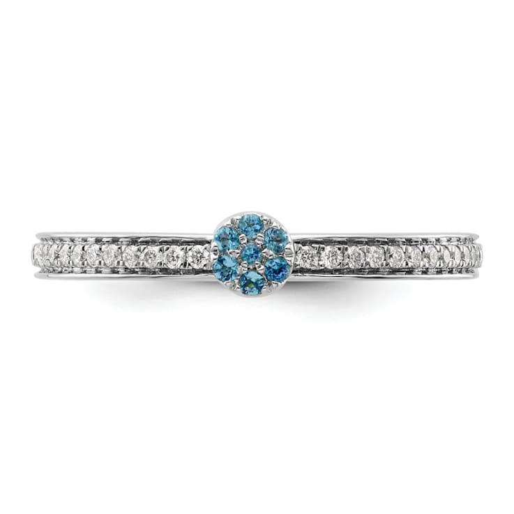 14K White Gold Stackable Expressions Swiss Blue Topaz and Diamond Ring 0.075ctw