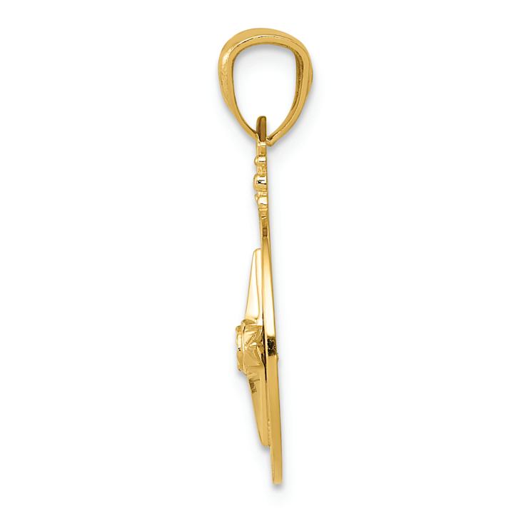 14k Yellow Gold Diamond-Cut, Polished and Textured Compass Pendant