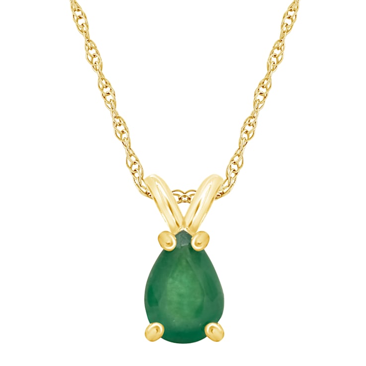 7x5mm Pear Shape Emerald 14k Yellow Gold Pendant With Chain