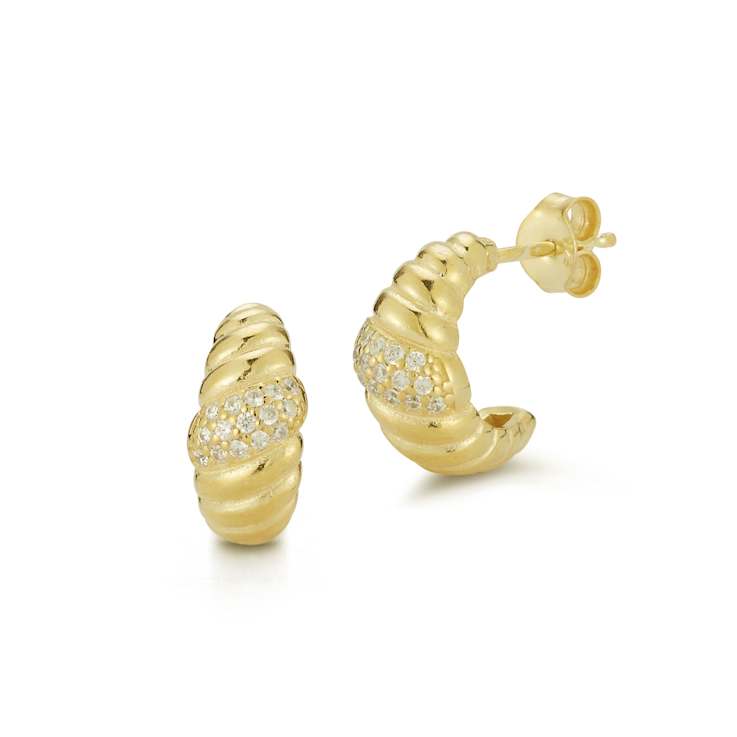 Sterling Statements 14K Yellow Gold Over Sterling Silver CZ Criossant Hoops