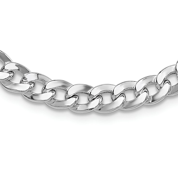 Rhodium Over Sterling Silver 7.25mm Circle Clasp Curb Link 16-inch Necklace