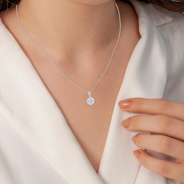 Lab-Grown Diamond Pendant And Earrings Set In Sterling Silver