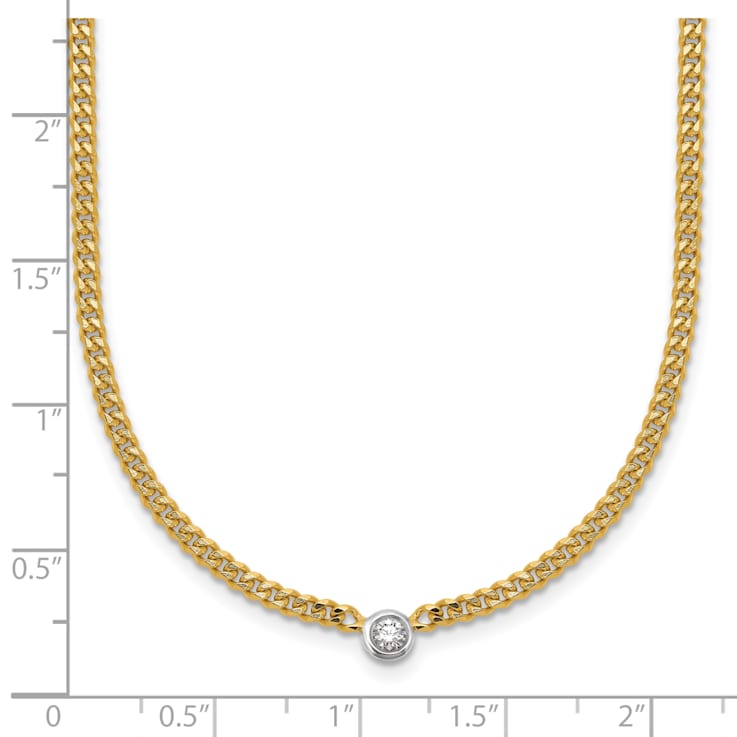 14K Yellow Gold with White Rhodium Diamond Curb 18 Inch Necklace