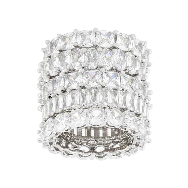 Set Of 5 CZ Eternity Band Rings In Rhodium Over Brass