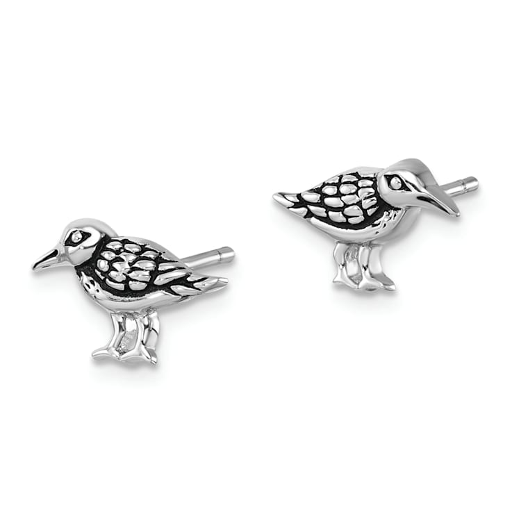 Rhodium Over Sterling Silver Antiqued Sandpiper Post Earrings