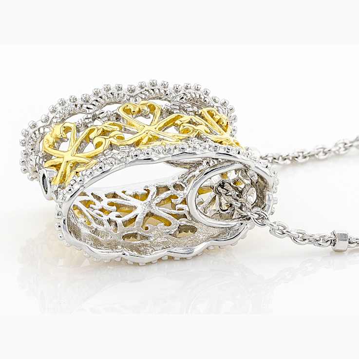 CZ Filigree Pendant With Chain In Platinum-Enhanced Sterling Silver And
18K Gold Over Sterling Silver