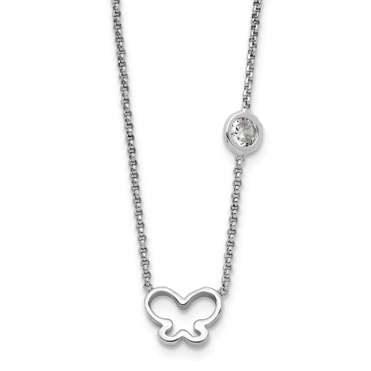 Rhodium Over Sterling Silver Cubic Zirconia and Butterfly with 2-inch
Extension Children's Necklace