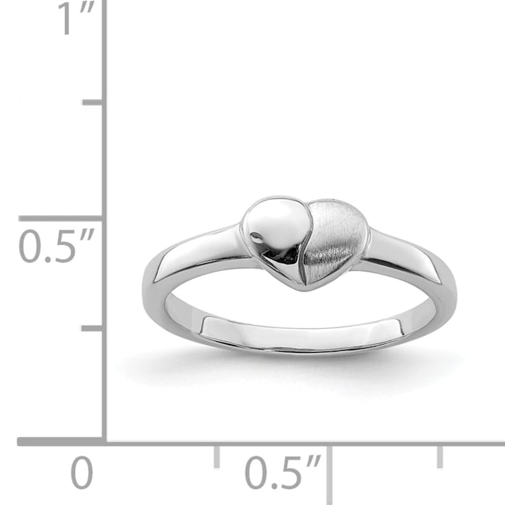 Rhodium Over Sterling Silver Polished and Satin Heart Ring
