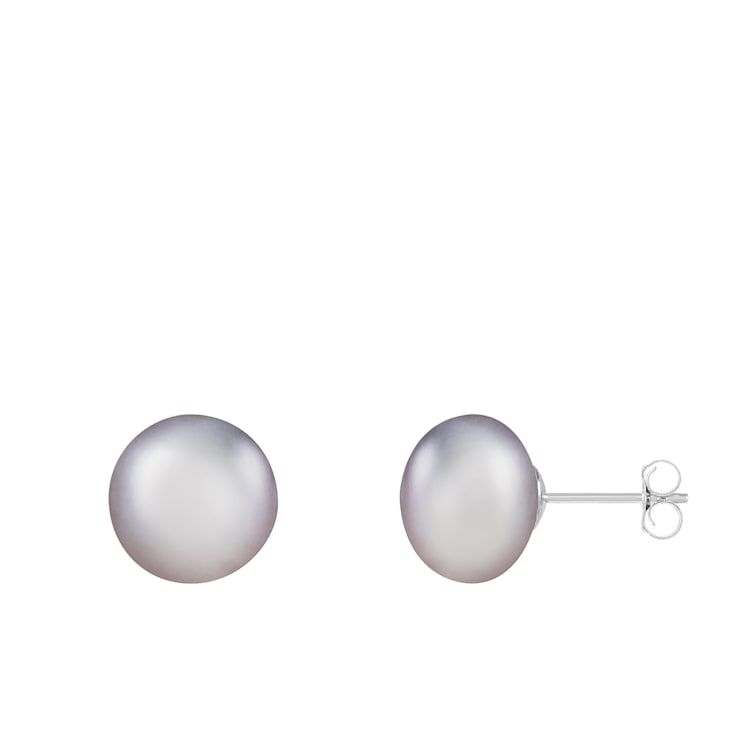 14k White Gold 10-11mm Gray Freshwater Pearl Stud Earrings