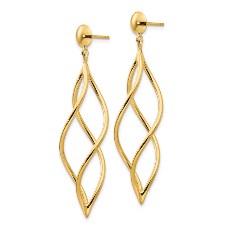 14k Yellow Gold Curved Tube Dangle Earrings