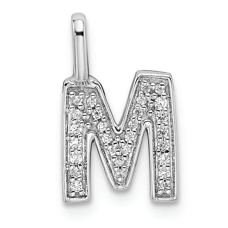 14K White Gold Diamond Letter M Initial Pendant