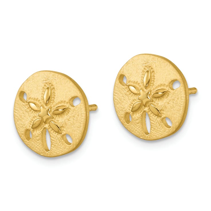 Rhodium Over Sterling Silver Yellow Sand Dollar Post Earrings