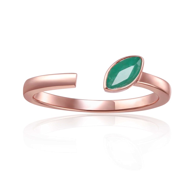 Emerald 14K Rose Gold Over Sterling Silver Marquise Solitaire Open
Design Ring, 0.25ct