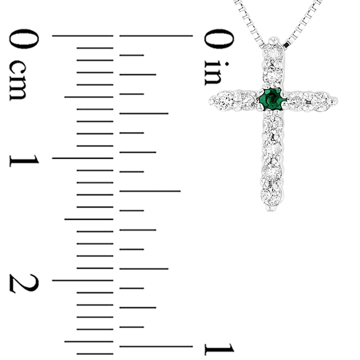 0.18ctw Emerald and Diamond Cross Pendant in 14k White Gold
