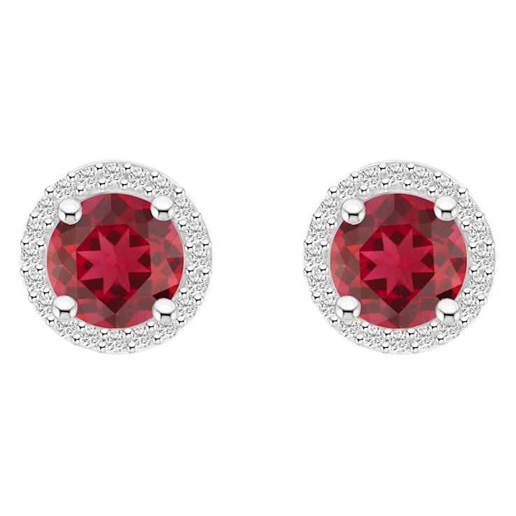 6mm Round Created Ruby And Created White Sapphire 10k White Gold Halo
Stud Earrings