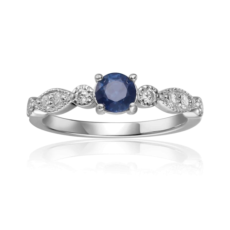 Blue Sapphire with Moissanite Accents Sterling Silver Ring, 0.74ctw