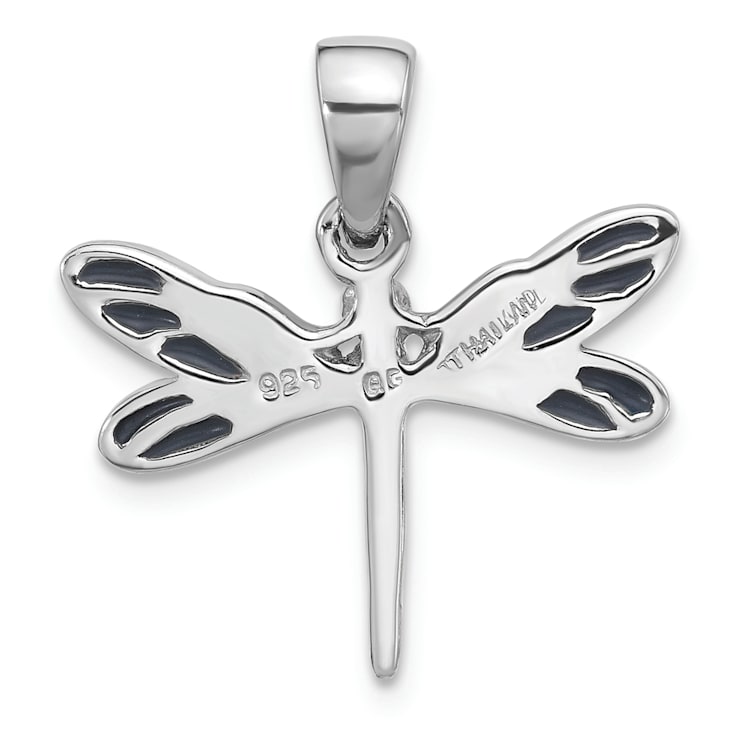 Rhodium Over Sterling Silver Polished Abalone Dragonfly Pendant