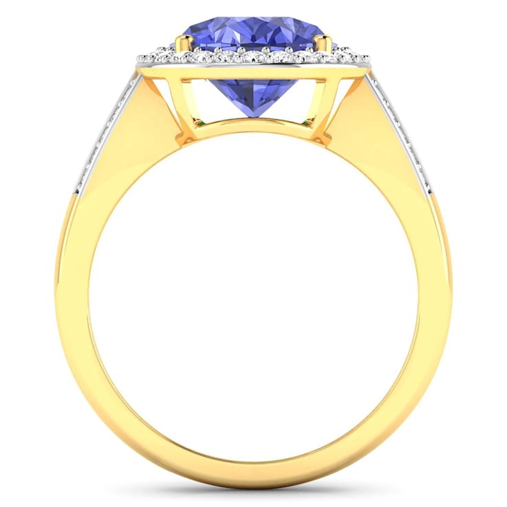3.82 ctw Oval Violet Tanzanite and Diamond 14K Yellow Gold Split Shank
Halo Ring