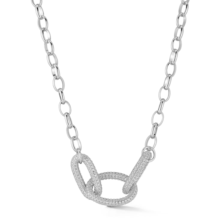 Rachel Zoe Triple Pave CZ Open Link Statement Necklace in Rhodium Over Brass