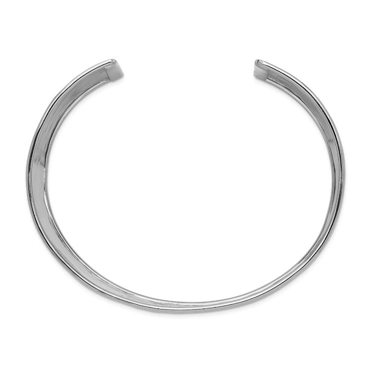 Rhodium over 14k White Gold 37mm Hammered Polished Cuff Bangle
