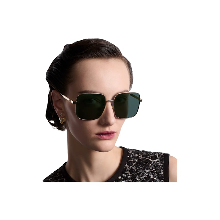 Dior Cannage Rose Gold Square Frame / Green Lenses Sunglasses