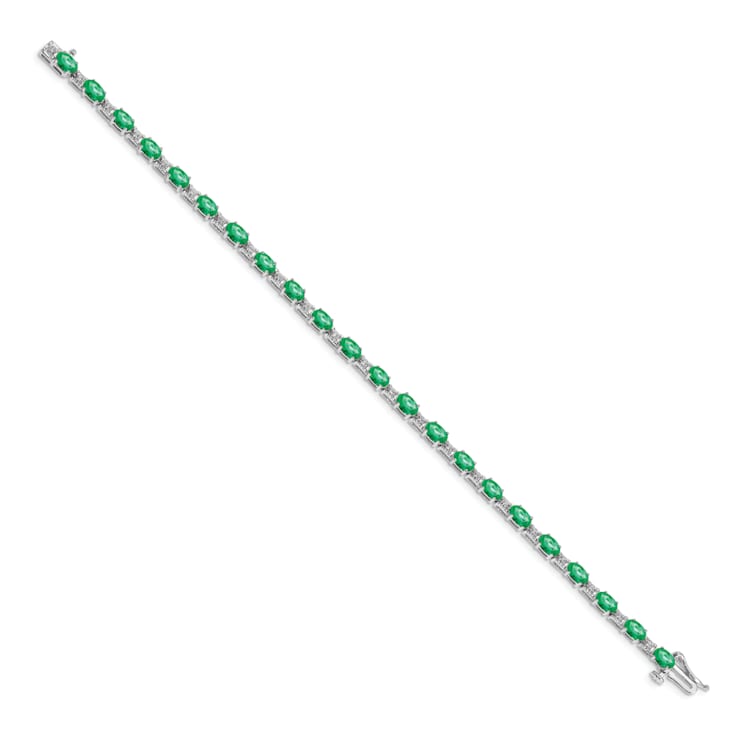 Rhodium Over 14k White Gold Diamond and Emerald Bracelet