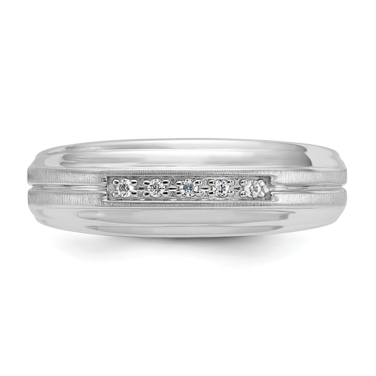 Rhodium Over 10K White Gold Men's Polished, Satin and Grooved 5-Stone
Diamond Ring