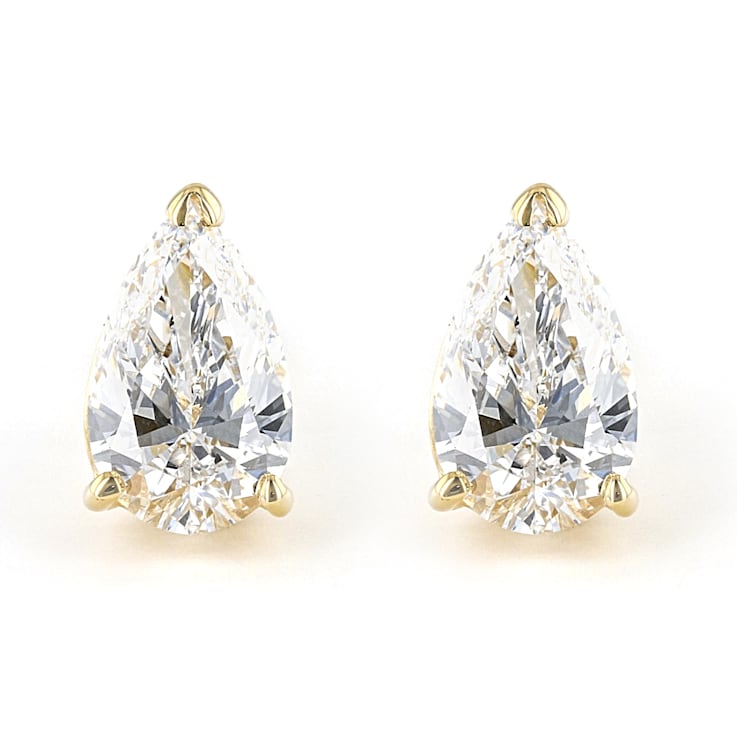 Certified Pear Shape White Lab-Grown Diamond E-F SI 18k Yellow Gold Stud
Earrings 1.50ctw