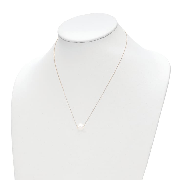 14K Yellow Gold 10-11mm Round White Fresh Water Cultured Pearl Rope Necklace