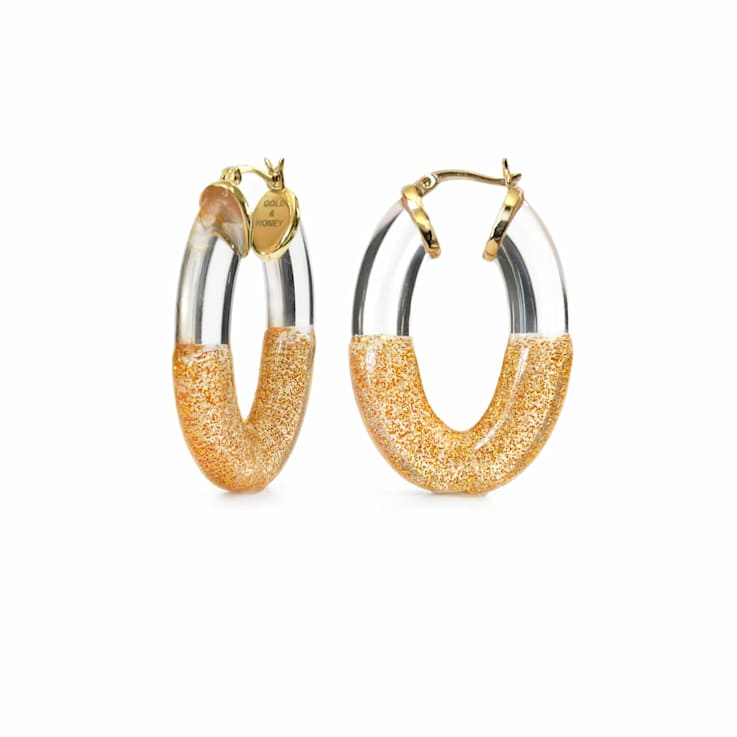 14K Yellow Gold Over Sterling Silver Flat Oval Hoops in Gold Color
Glitter and Clear