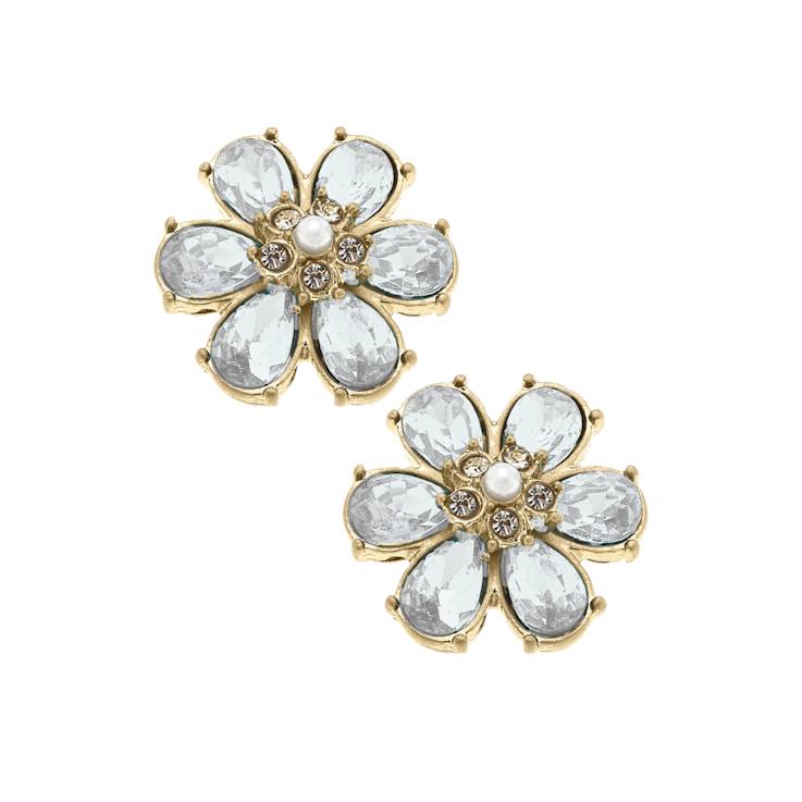 Brooke Gold Tone Rhinestone Clear Flower Stud Earrings