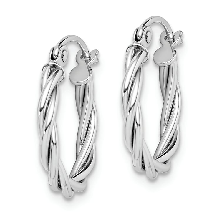 Rhodium Over Sterling Silver 2mm Twisted Hoop Earrings