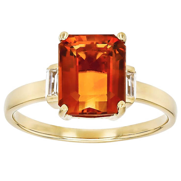 Citrine Rectangular Octagonal And White Zircon Ring In 18K Gold Over
Sterling Silver 3.11ctw
