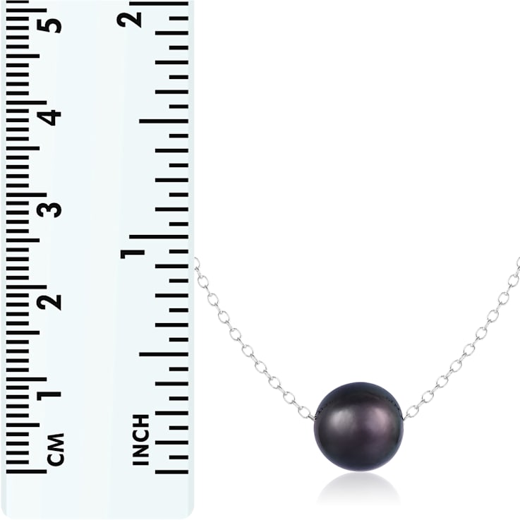 9.5-10.5mm Black Cultured Freshwater Pearl Sterling Silver Necklace