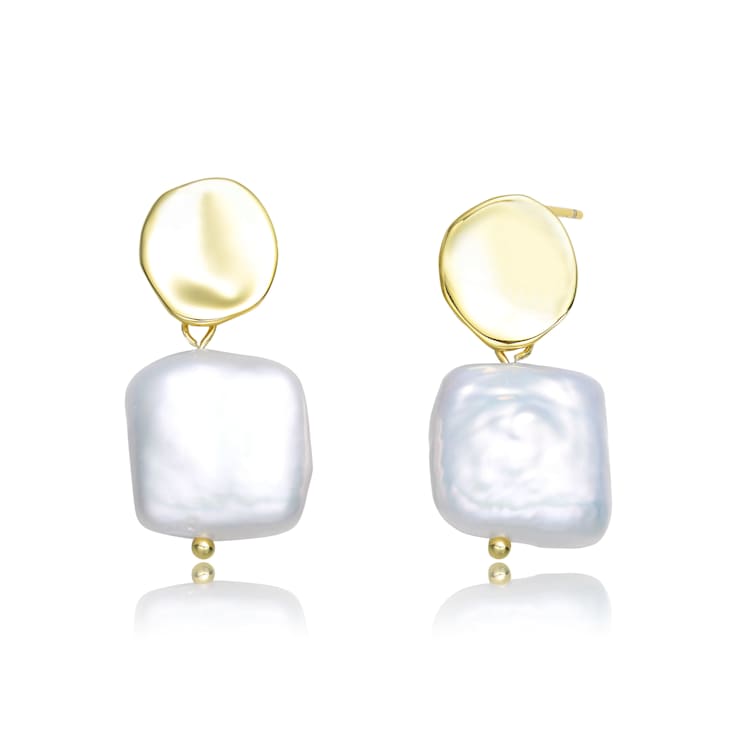 Pear Shape Freshwater Pearl Drop Earrings In 14K Gold Over Sterling Silver