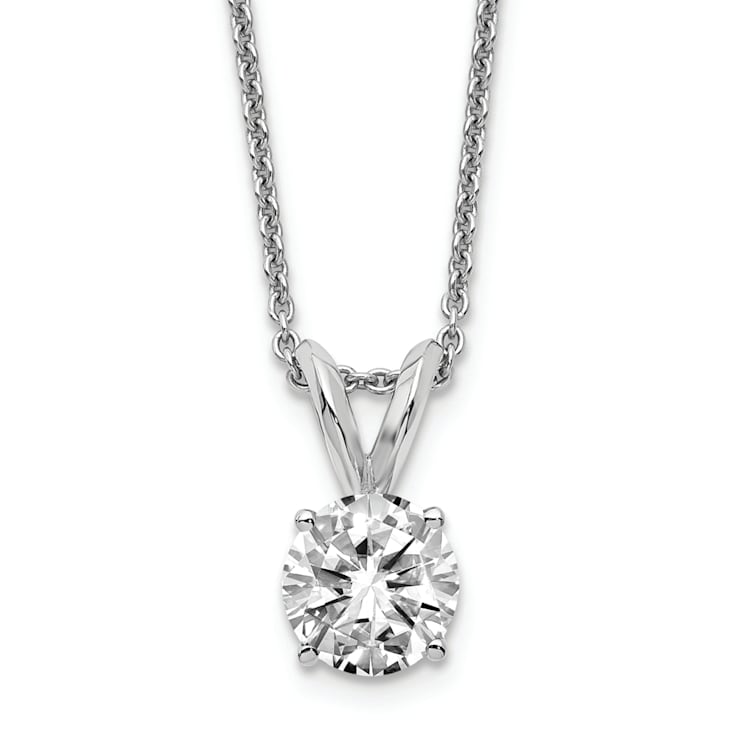 Rhodium Over 14K Gold 1 ct. 6.5mm Round D E F Pure Light Moissanite
Solitaire Pendant with Chain