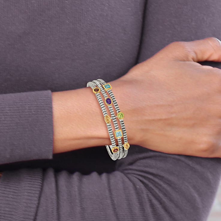 Sterling Silver with 14K Gold Over Sterling Silver Accent Oxidized
1.74ct. Gemstone Cuff Bracelet