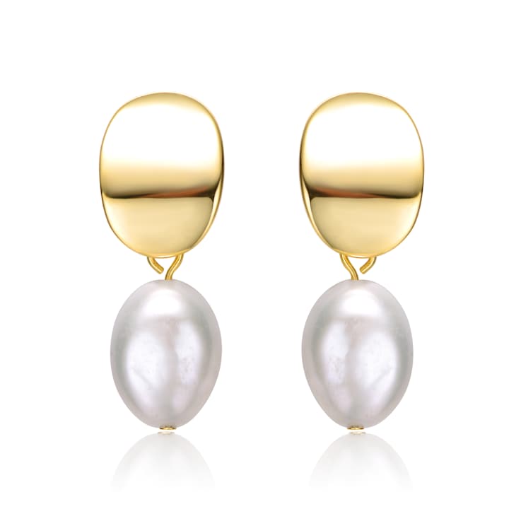 Oval Freshwater Pearl Drop Earrings In 14K Gold Over Sterling Silver
