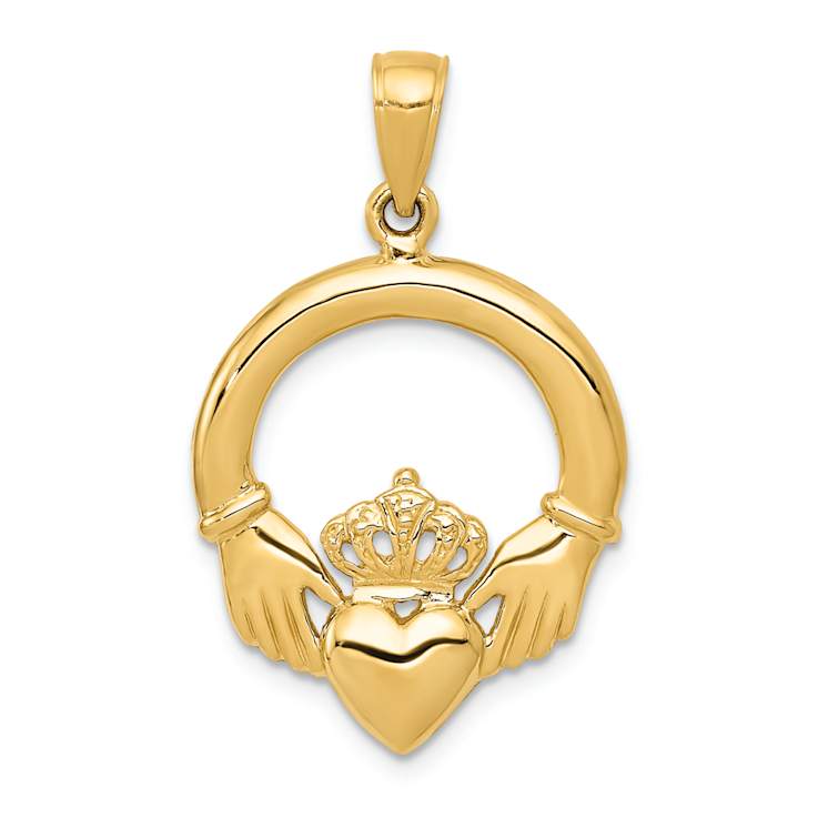 14k Yellow Gold Polished Claddagh Pendant