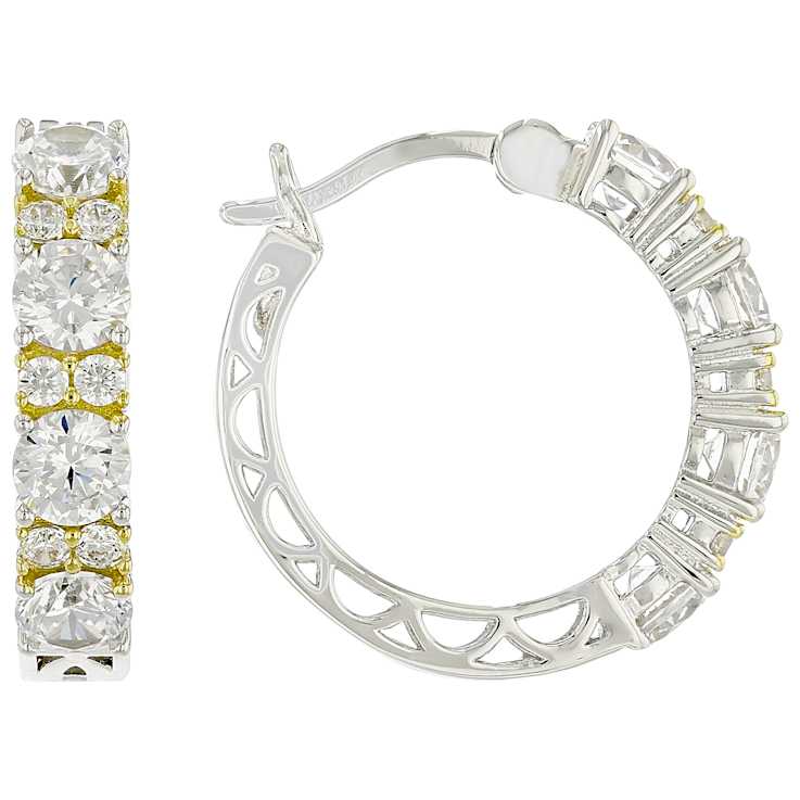 Two-Tone CZ Hoop Earrings In Platinum-Enhanced Sterling Silver And 18K
Gold Over Sterling Silver 3.72ctw